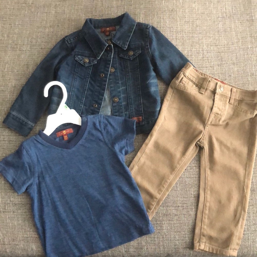 Designer 7- 18 mo 3 pc set- Jean, shirt, & Jacket